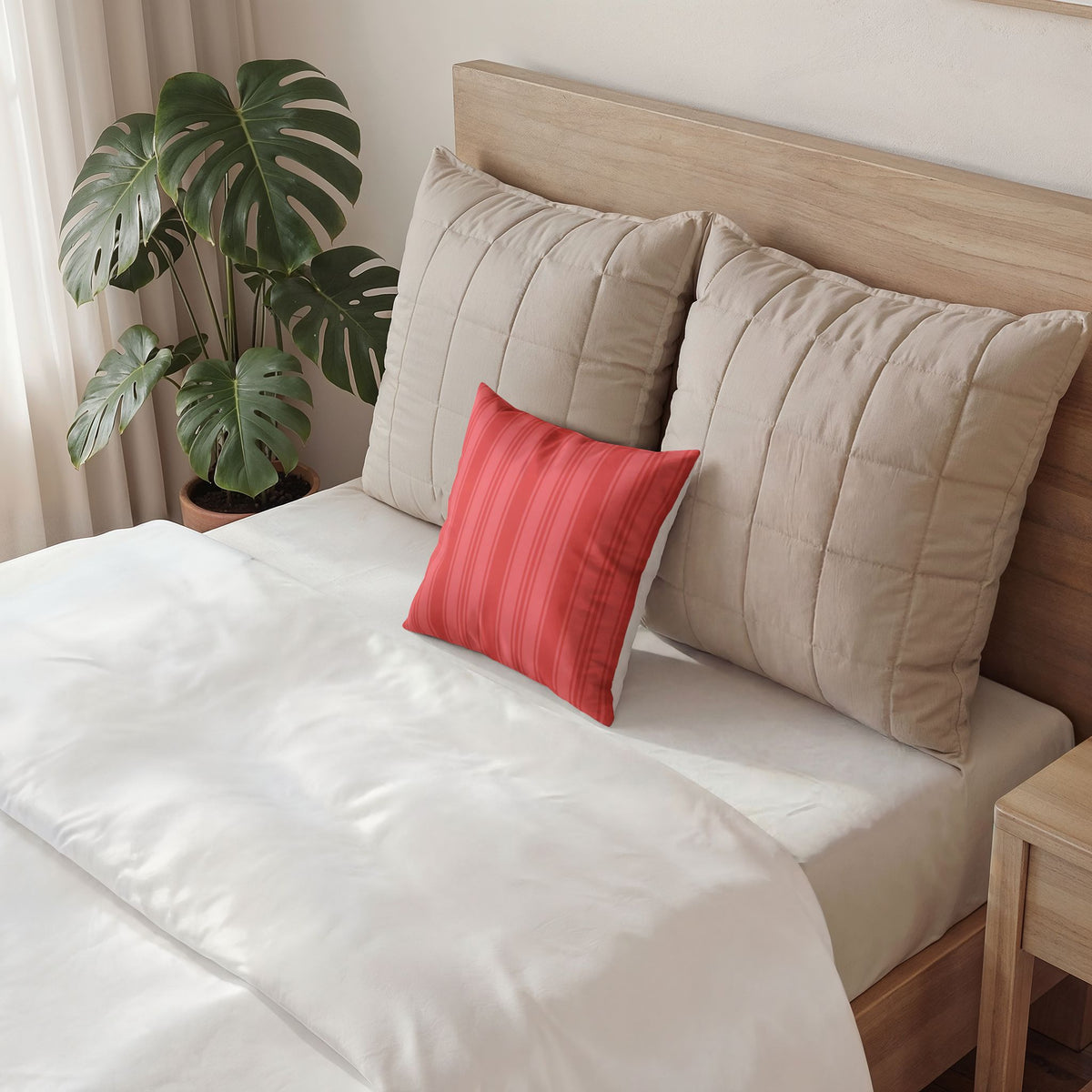 Decorative Velvet Pillow - Coral Ticking Stripe Accent Pillow