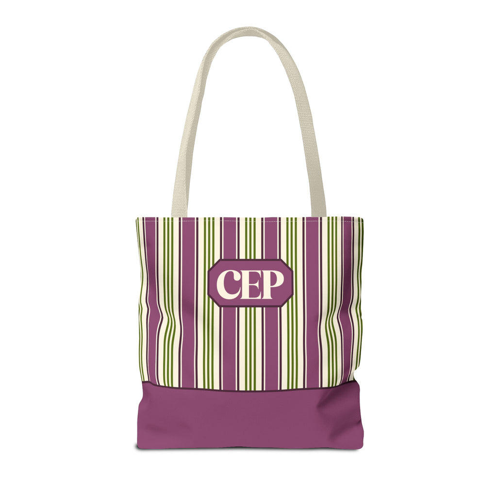 Personalizable Striped Tote Bag - Colorful Green and Purple Stripe Carryall