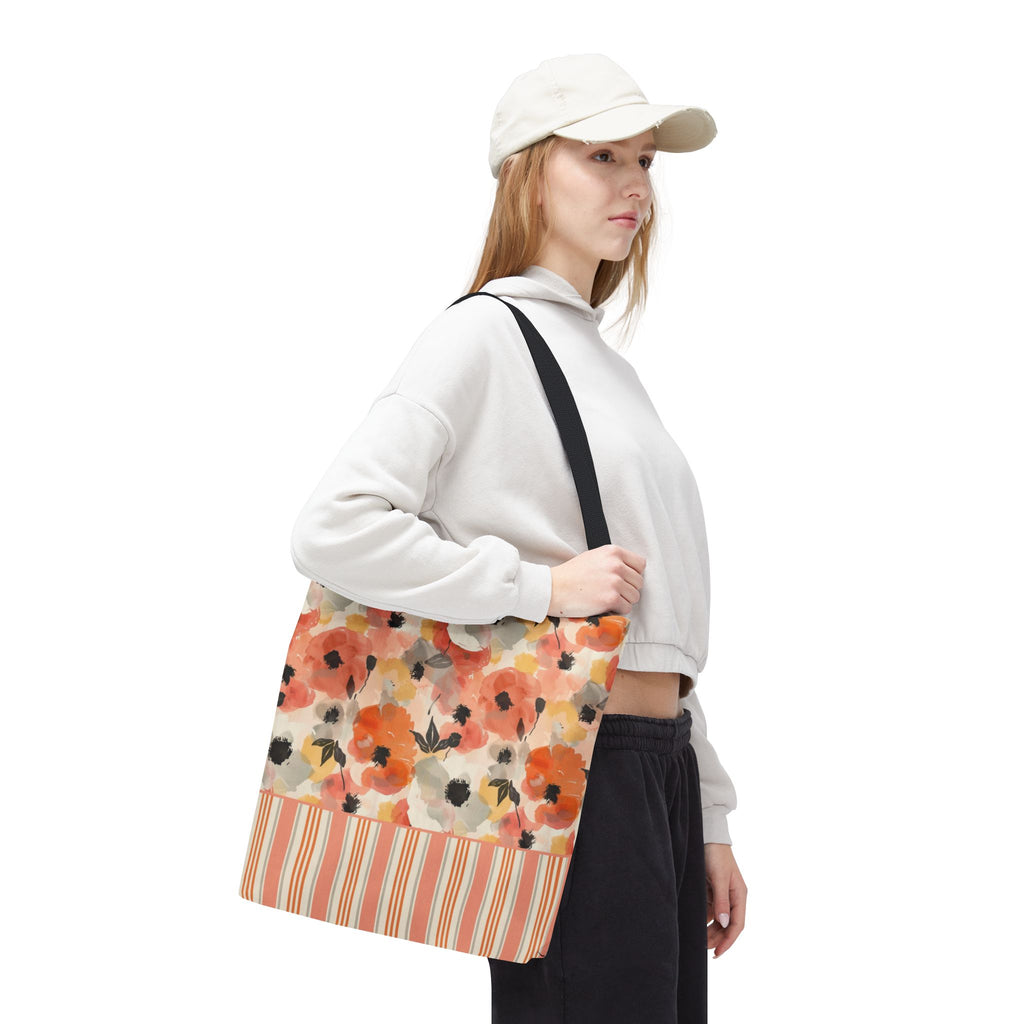 Floral Watercolor Stripe Tote Bag – Peach Blossom Beach and Market Bag