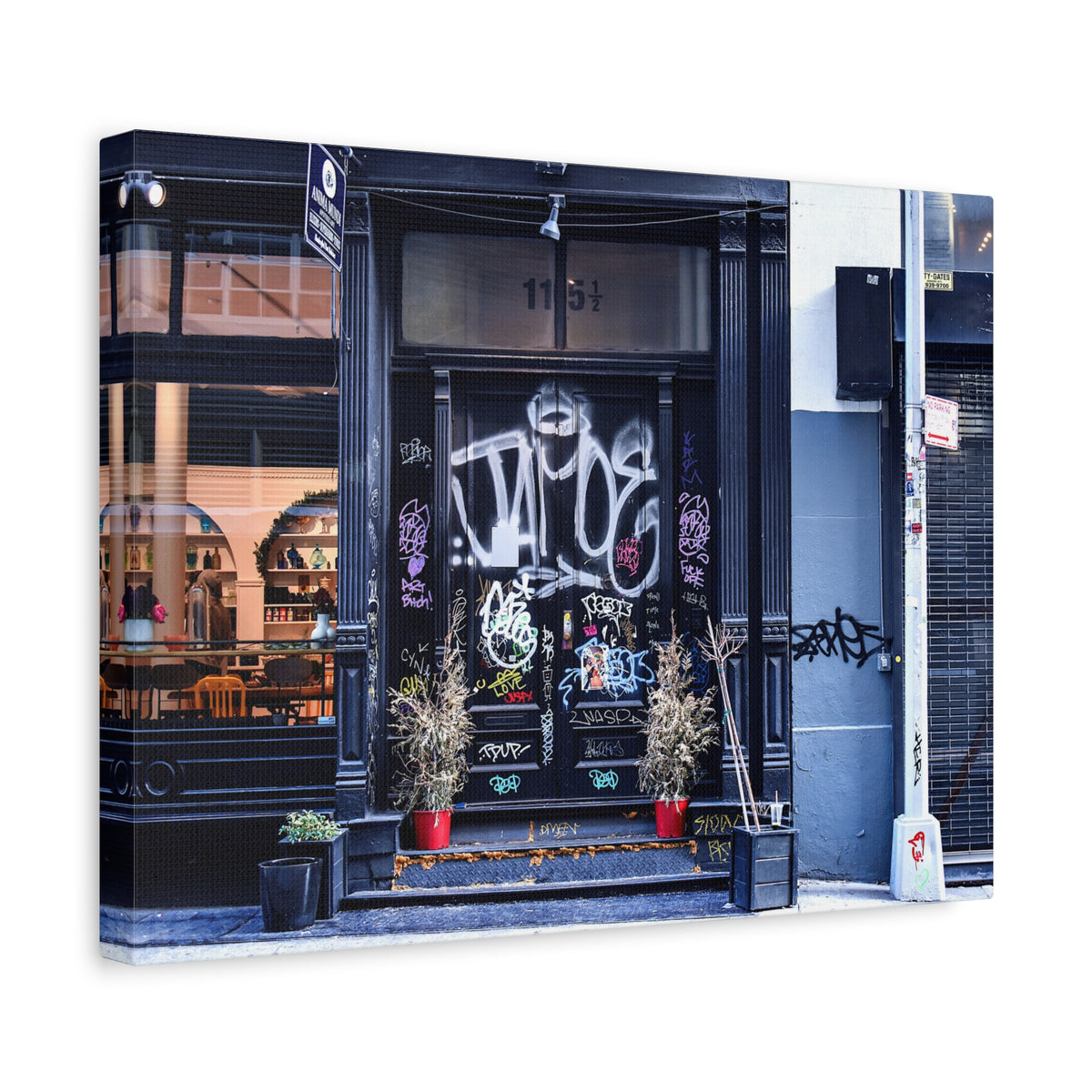 City Scape Photo Art Canvas - Graffiti Doorways Gallery Wrap