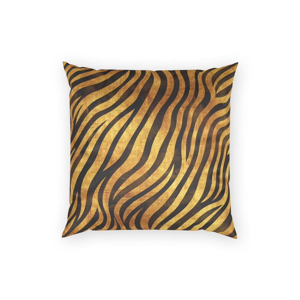 Animal Print Velvet Pillow - Gold Zebra Pattern Decorative Throw Pillow