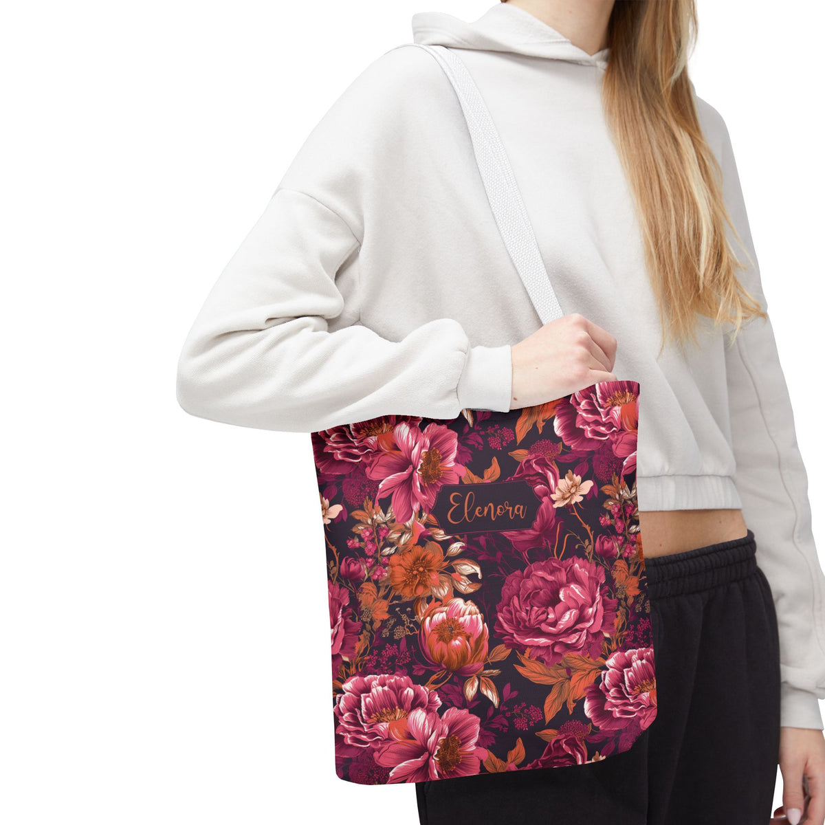 Personalizable Floral Maximalist Tote - Vivid Magenta and Orange Print Bag