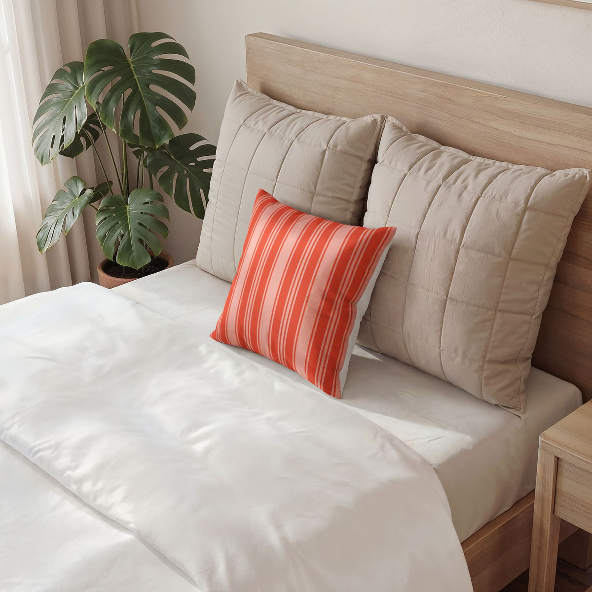 Velvet Pillow Orange Throw Pillow - Vermillion Ticking Stripe Decorative Pillow
