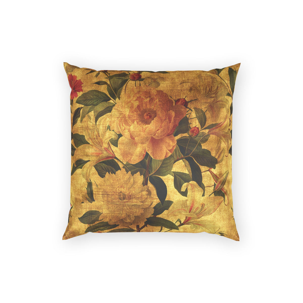 Gold Velvet Decorative Pillow - Elegant Vintage Floral Decorative Pillow