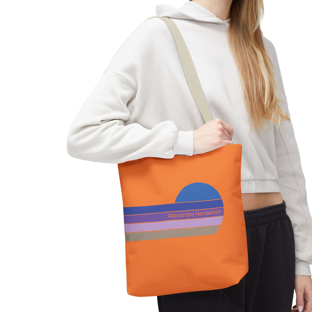 Orange Sunset Stripe Tote Bag – Retro Personalized Name Beach and Market Tote