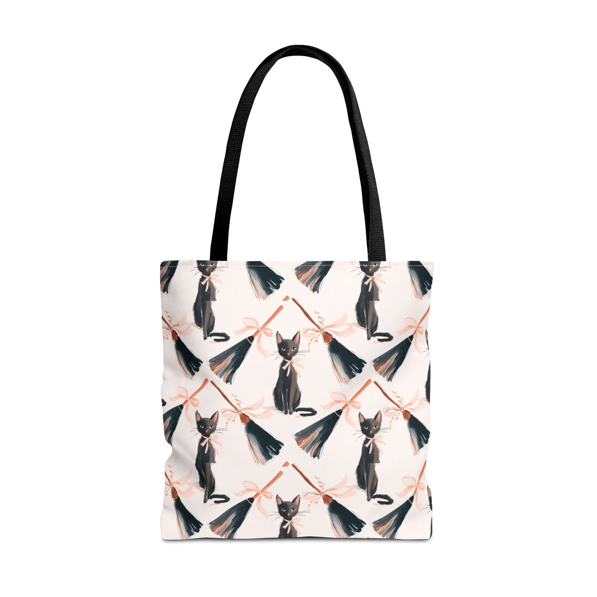Witchy Black Cat and Broom Tote Bag