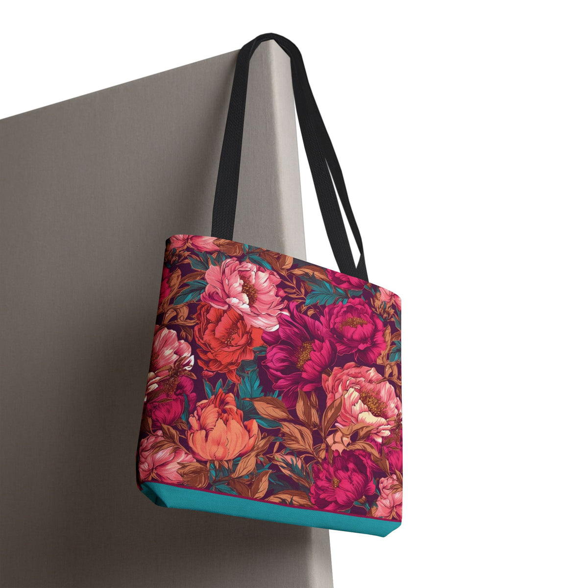 Bright Magenta and Teal Peony Tote Bag – Vintage Punk Floral Carryall