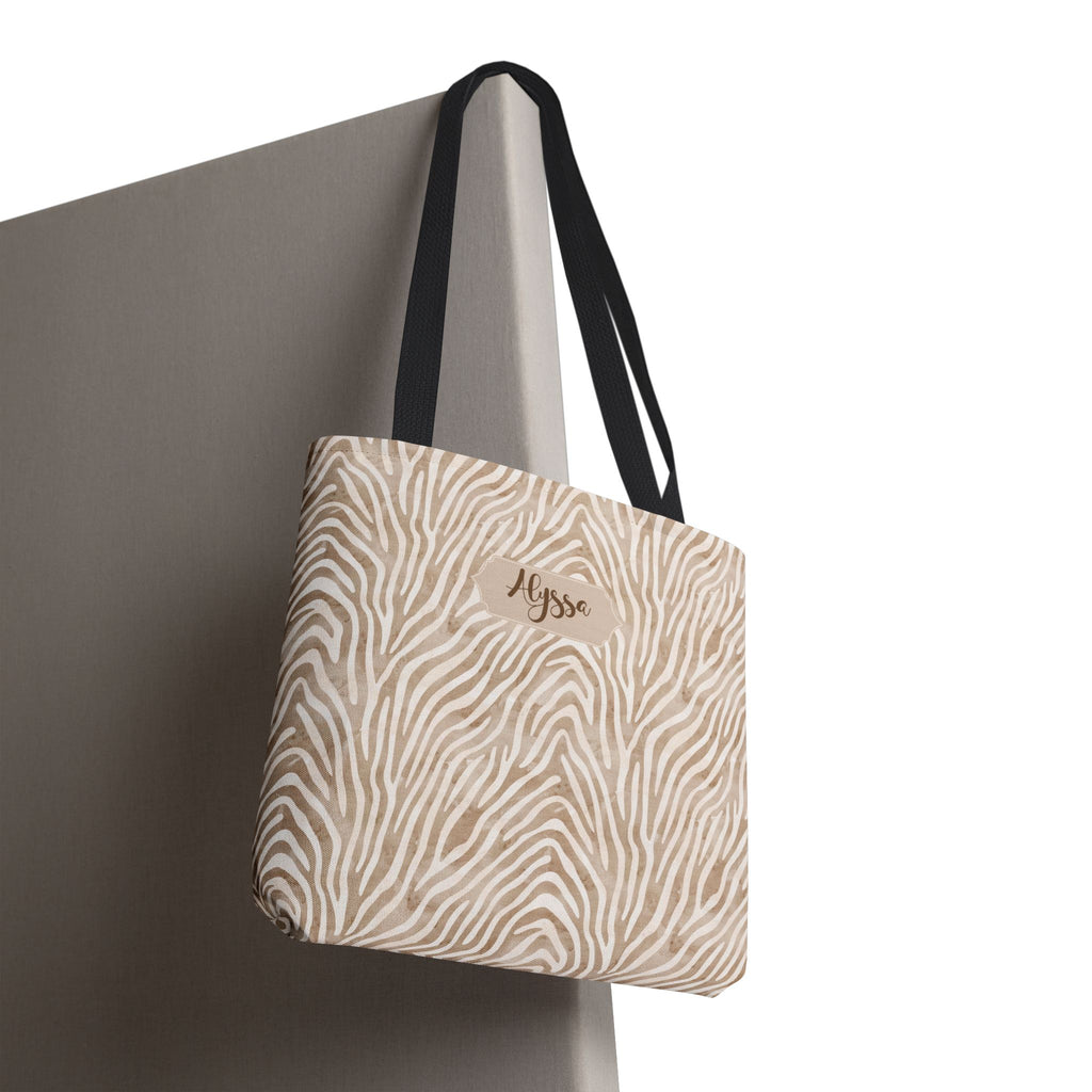 Personalizable Animal Print Bag - Beige Zebra Patterned Tote
