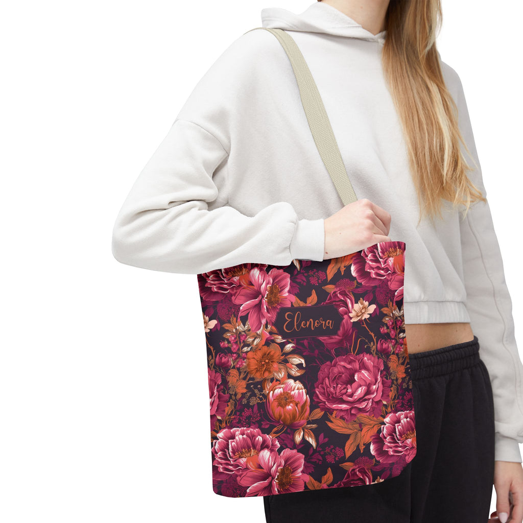 Personalizable Floral Maximalist Tote - Vivid Magenta and Orange Print Bag