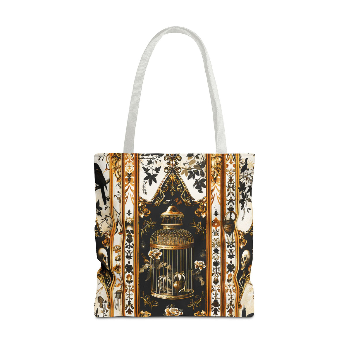 Vintage Gothic Birdcage Tote Bag - Victorian Skull and Floral Pattern Carryall