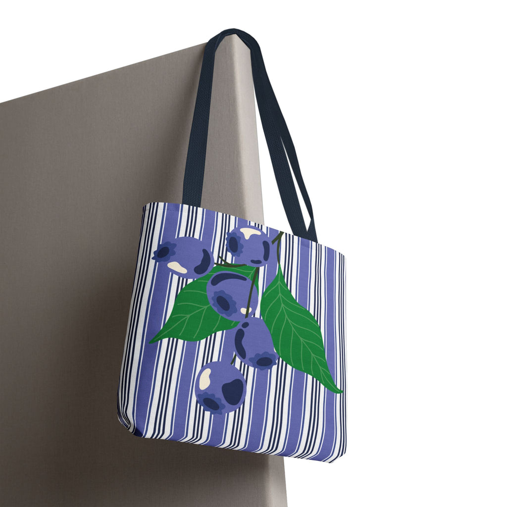 Blueberry Stripe Tote Bag - Summer Fruit Market Tote