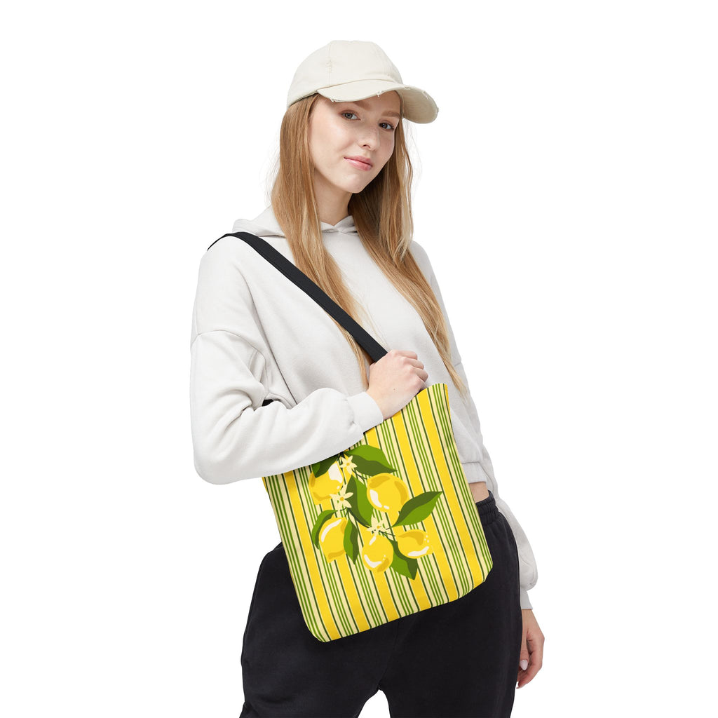 Lemon Stripe Tote Bag - Bright Citrus Summer Market Bag