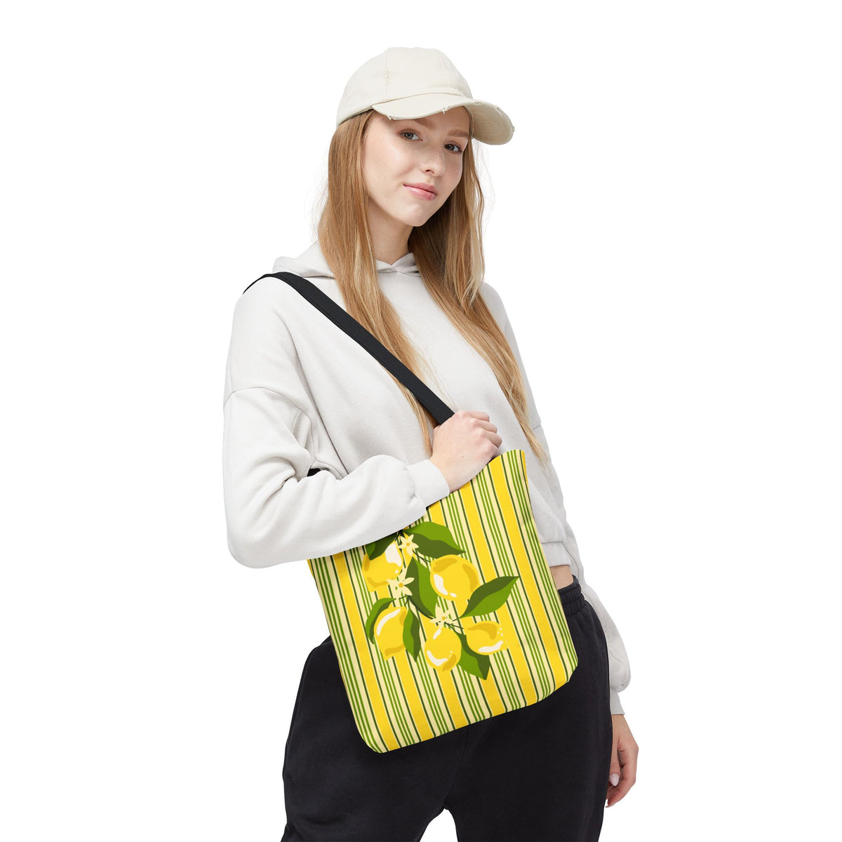 Lemon Stripe Tote Bag - Bright Citrus Summer Market Bag