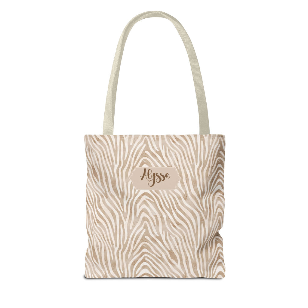Personalizable Animal Print Bag - Beige Zebra Patterned Tote
