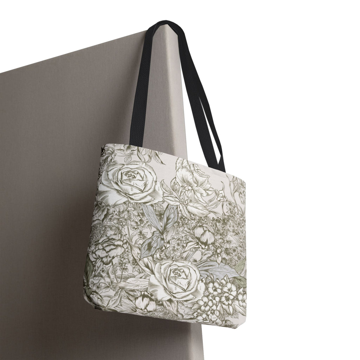 Rose Sketch Tote Bag — Grey Floral Carryall