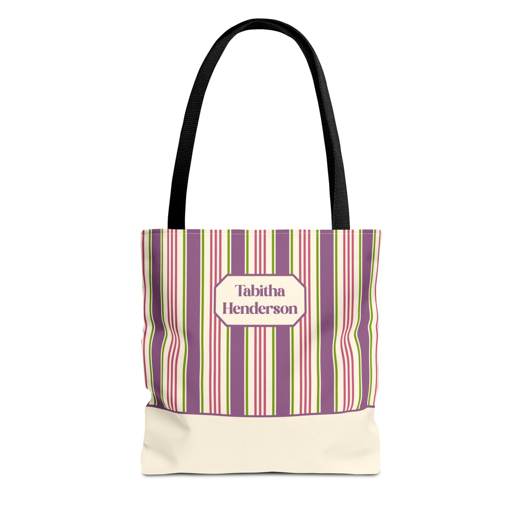 Colorful Striped Tote Bag – Personalizable Purple Pink and Green Tote