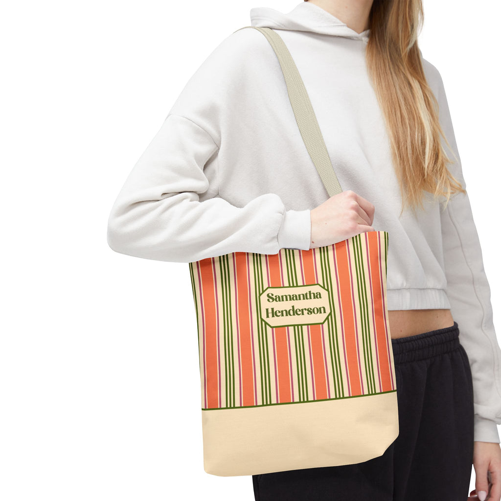 Personalizable Colorful Striped Tote Bag - Versatile Peach and Green Everyday Carryall