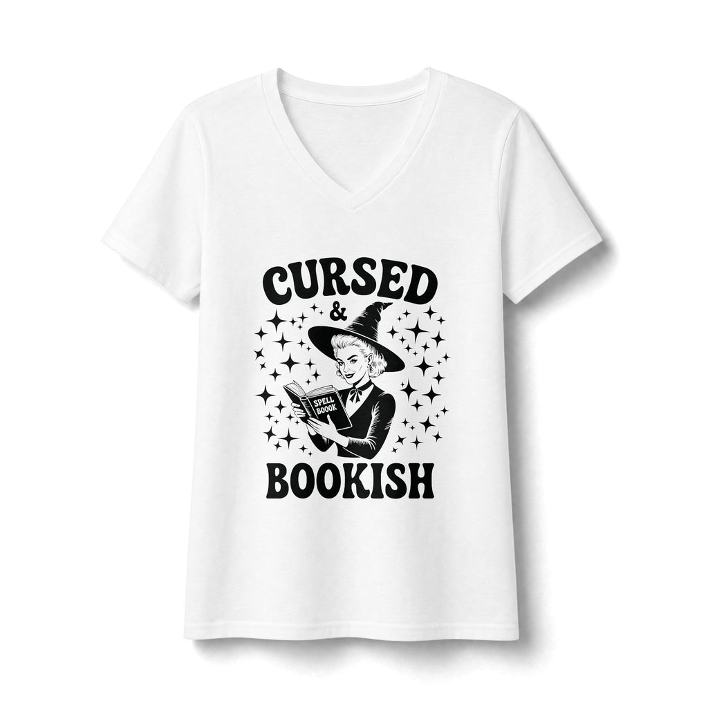 Cursed and Bookish V-Neck Tee - Witchy Book Lover Shirt