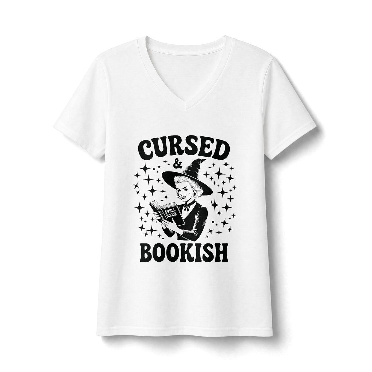 Cursed and Bookish V-Neck Tee - Witchy Book Lover Shirt