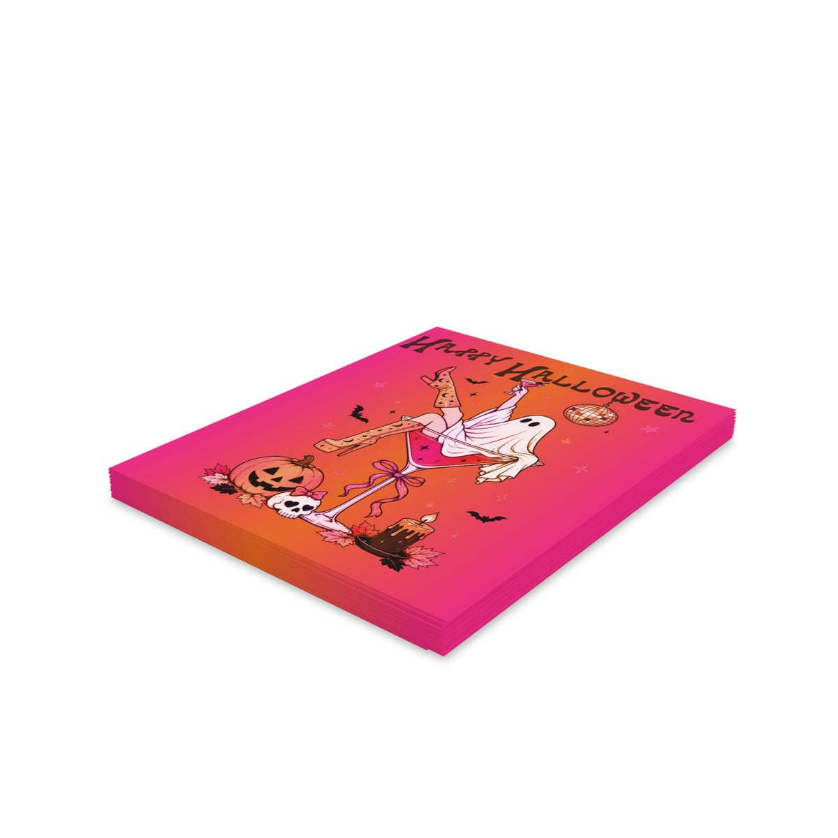 Happy Halloween Ghost Martini Disco Greeting Cards - Pack of 8/16/24