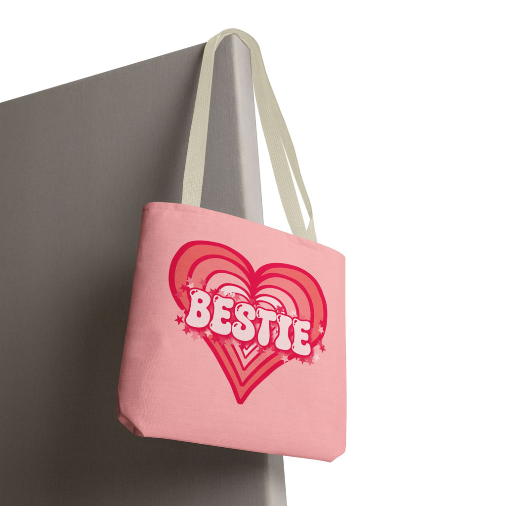 Personalizable Bestie Tote Bag - Strawberry Milk Pink Hearted Tote