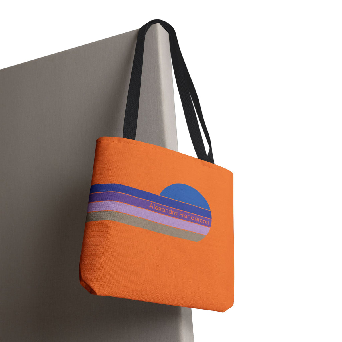 Orange Sunset Stripe Tote Bag – Retro Personalized Name Beach and Market Tote