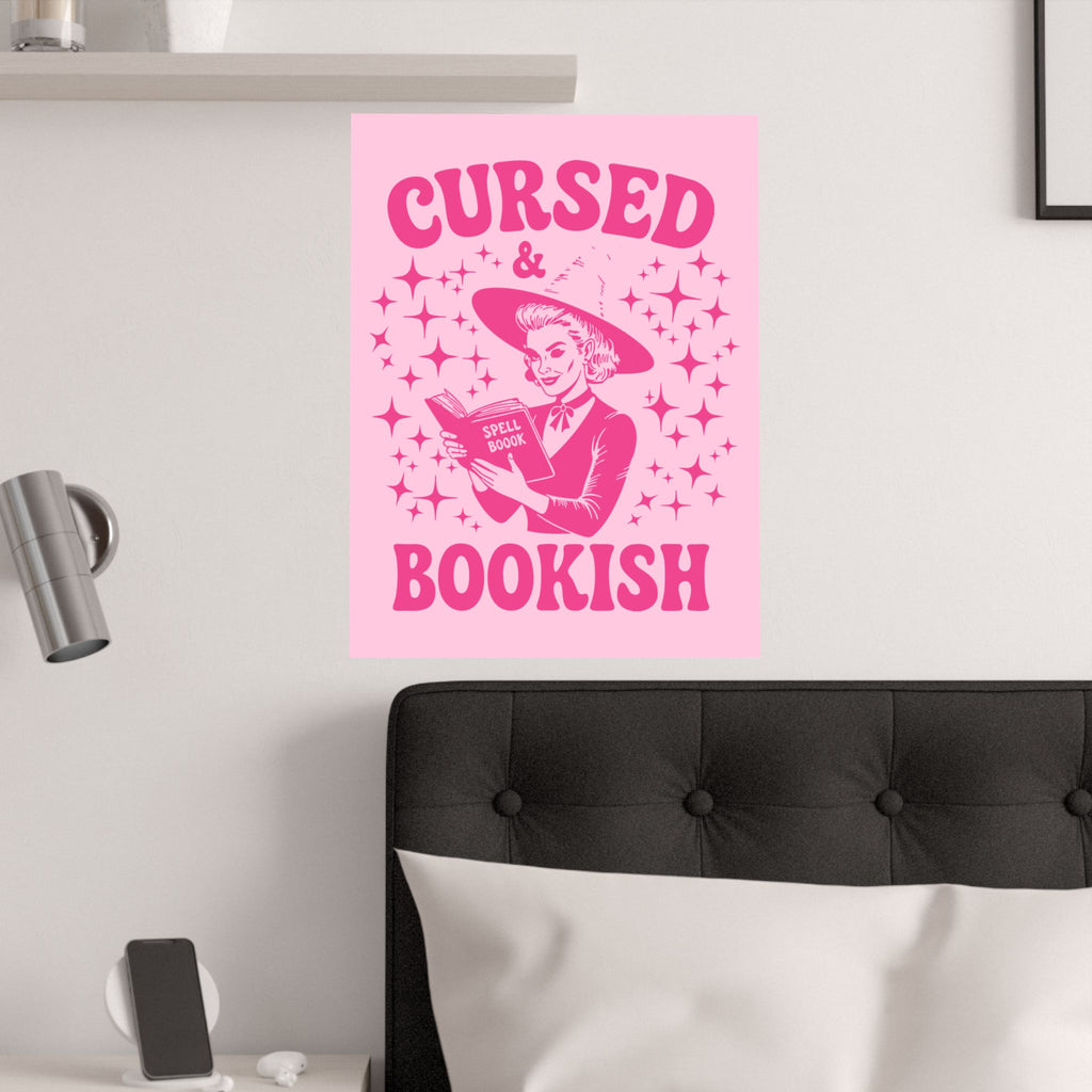 Halloween Cursed and Bookish Poster — Pink Witch Book Lover's Print