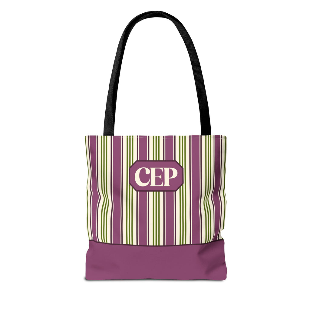 Personalizable Striped Tote Bag - Colorful Green and Purple Stripe Carryall