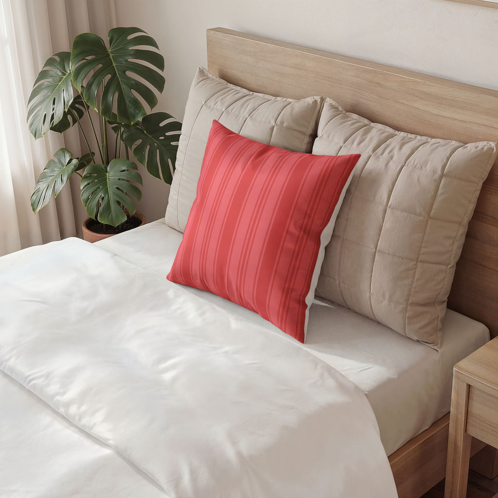 Decorative Velvet Pillow - Coral Ticking Stripe Accent Pillow