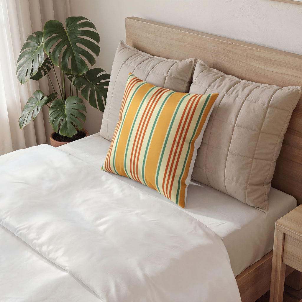 Retro Velvet Pillow - Orange and Mint Ticking Stripe Throw Pillow