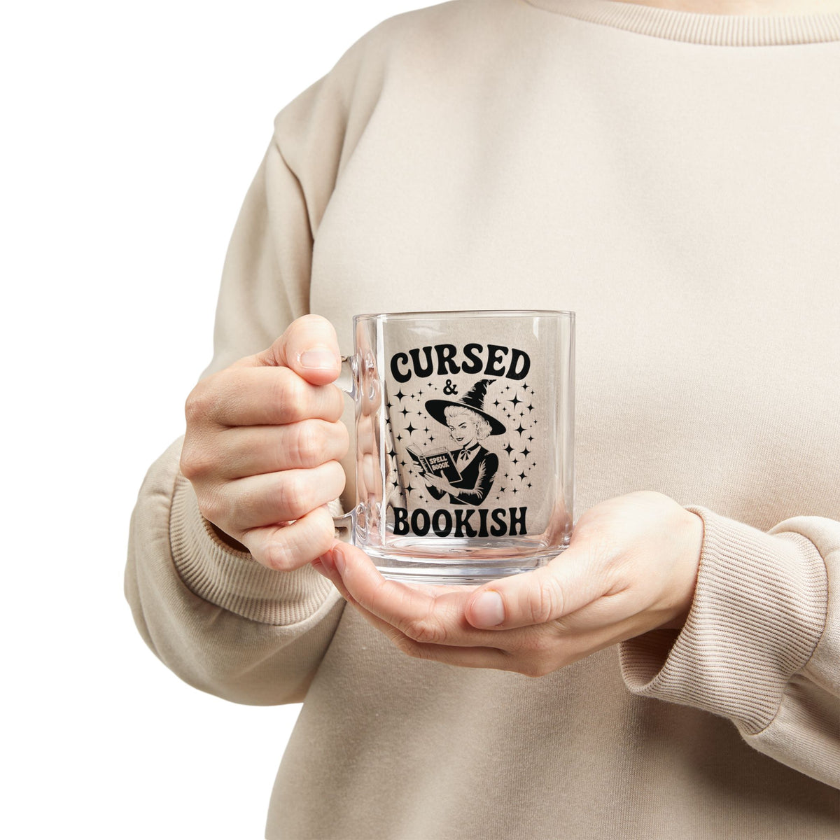 Cursed and Bookish Glass Mug — 10oz Witchy Reading Coffee Cup