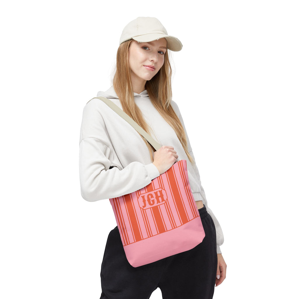 Striped Pink and Orange Tote Bag - Personalizable Bright Beach and Market Tote
