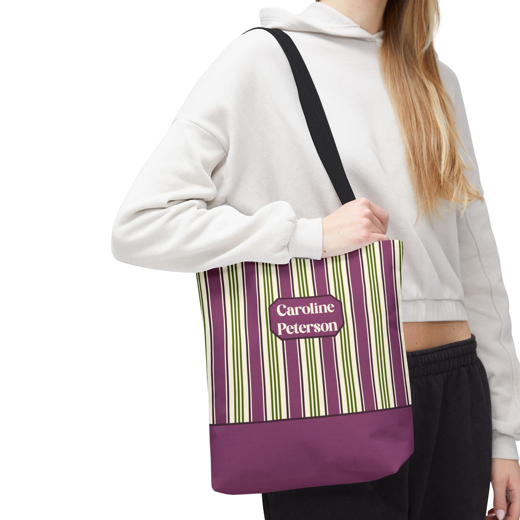 Personalizable Striped Tote Bag - Colorful Green and Purple Stripe Carryall