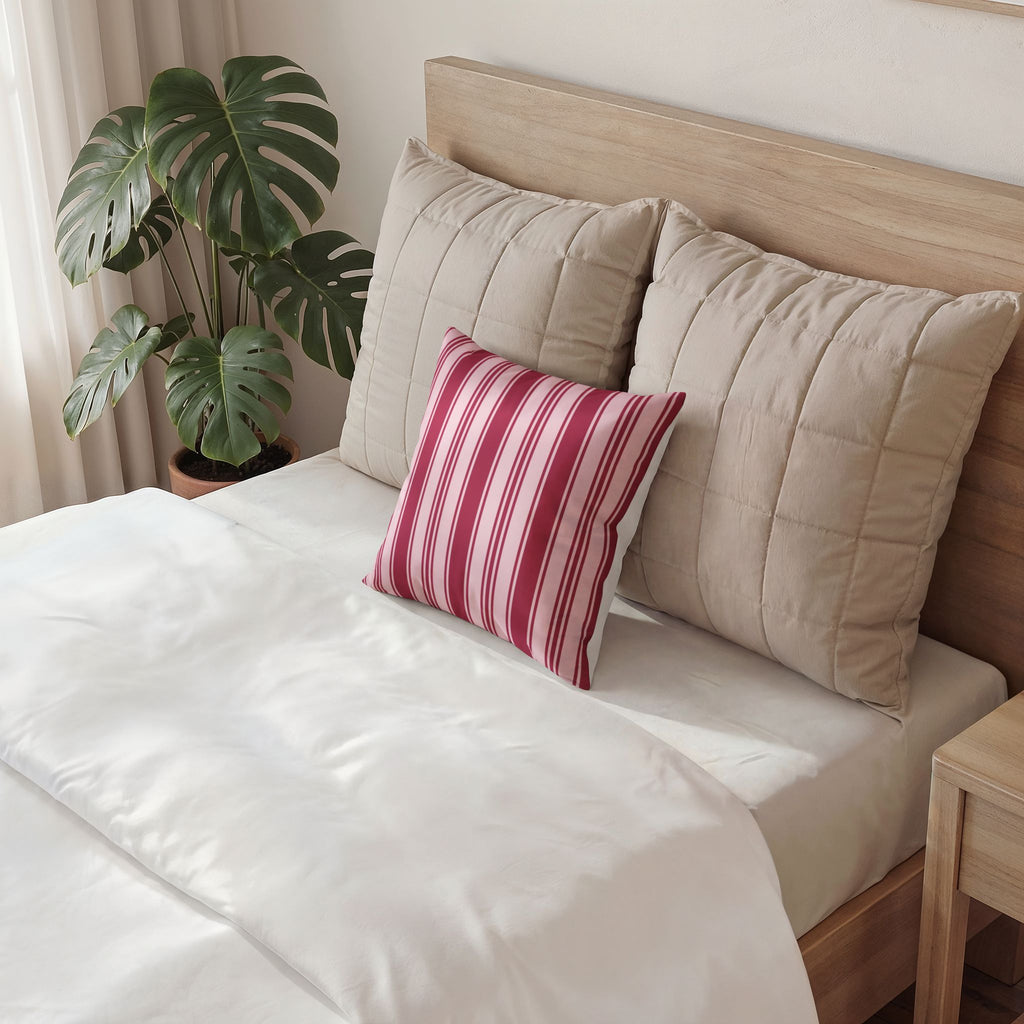 Elegant Velvet Pillow - Magenta Ticking Stripe Throw Pillow