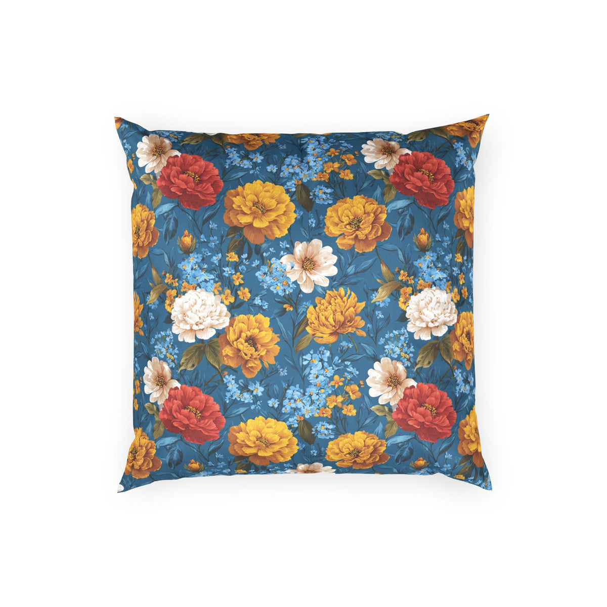 Velvet Floral Pillow - Vivid Blue Vintage Garden Decorative Pillow