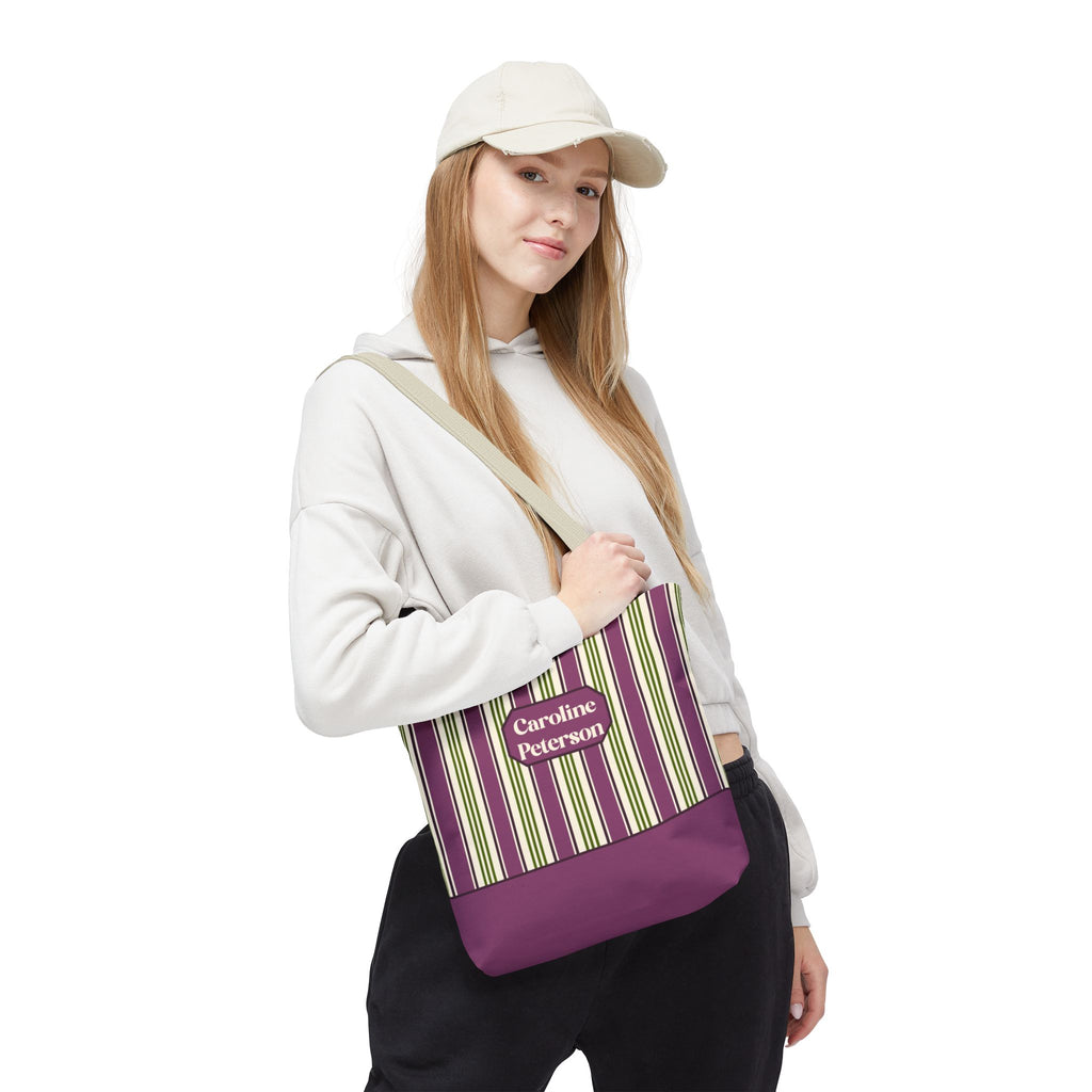 Personalizable Striped Tote Bag - Colorful Green and Purple Stripe Carryall