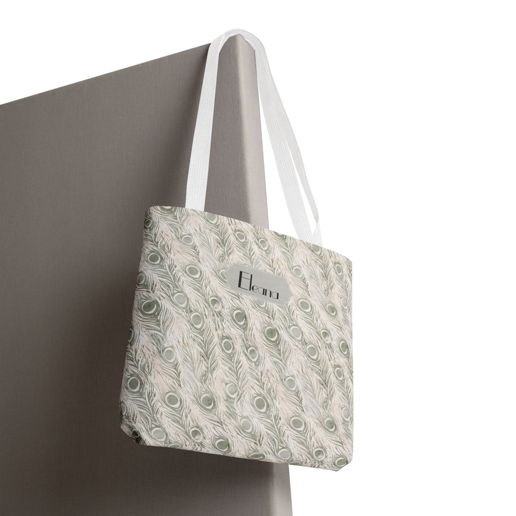 Personalizable Tote - Elegant Grey Peacock Feather Pattern Bag