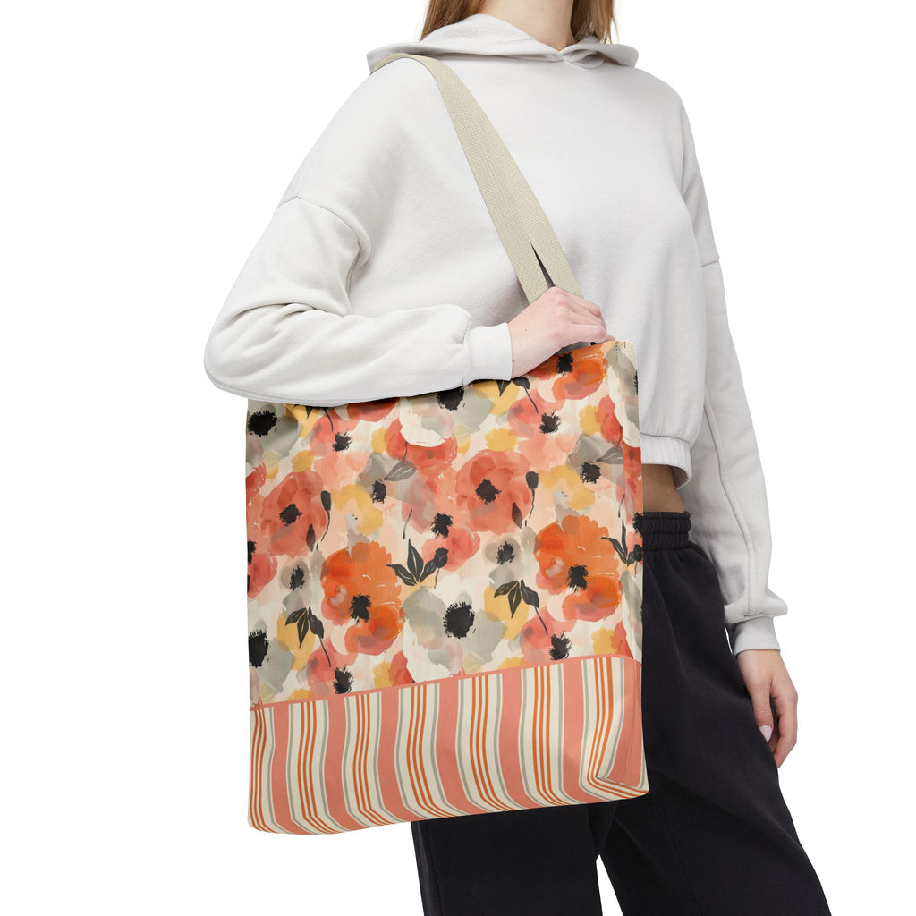 Floral Watercolor Stripe Tote Bag – Peach Blossom Beach and Market Bag
