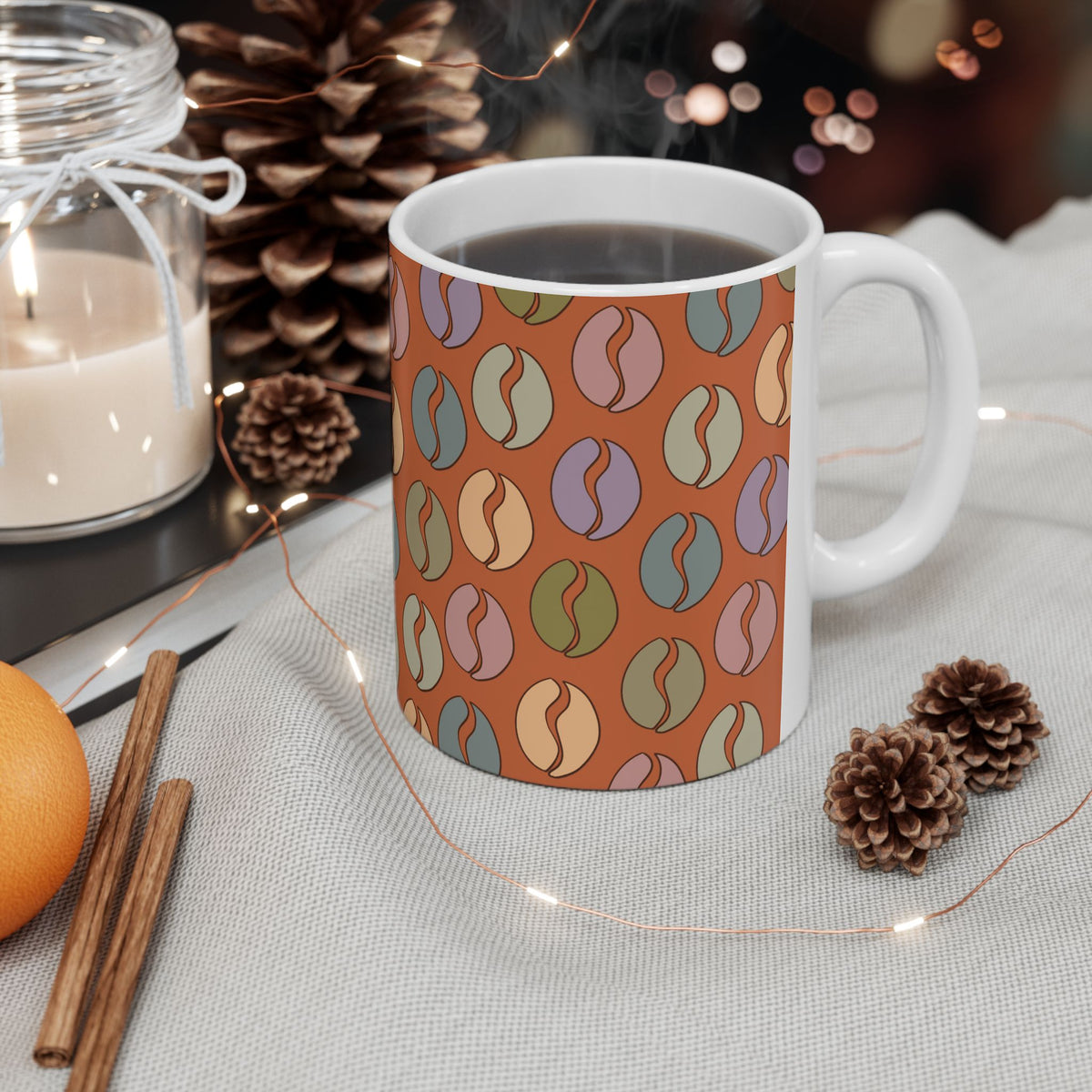 Colorful Vibes Coffee Bean Mug in Vivid Orange