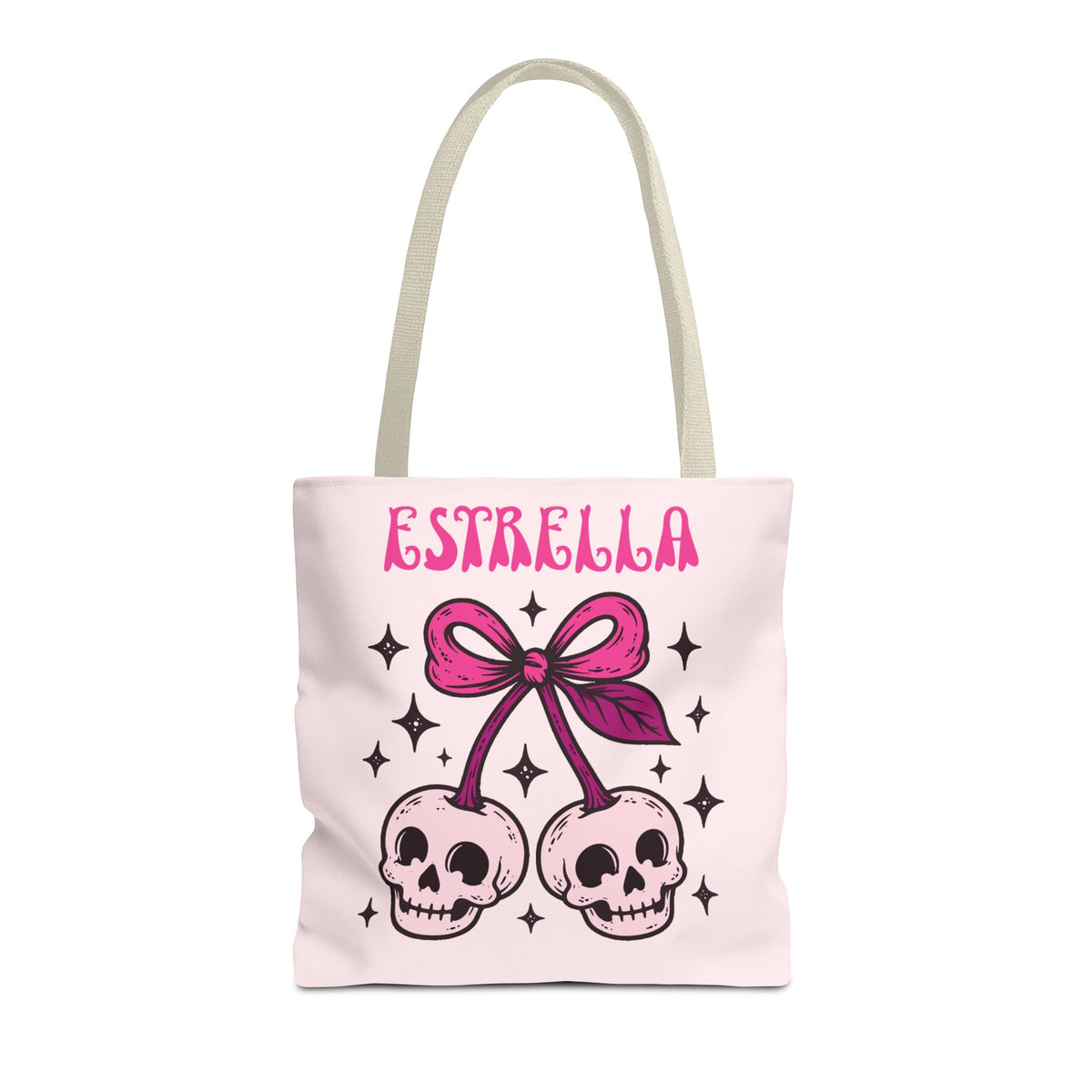 Personalized 'Creepy and Adorable' Pink Skull Cherries Tote Bag - Custom Trick-or-Treat Keepsake