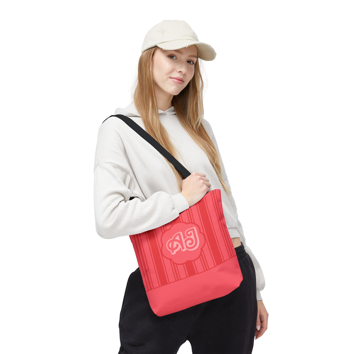 Monogram Pink Striped Tote Bag —Personalizable Market Tote