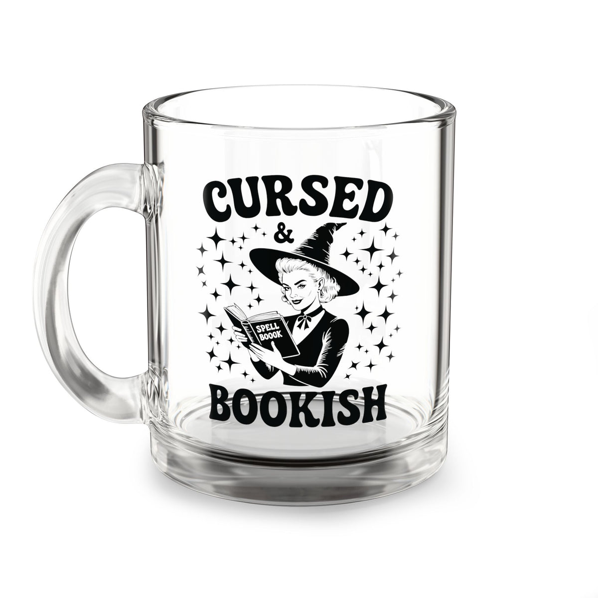 Cursed and Bookish Glass Mug — 10oz Witchy Reading Coffee Cup