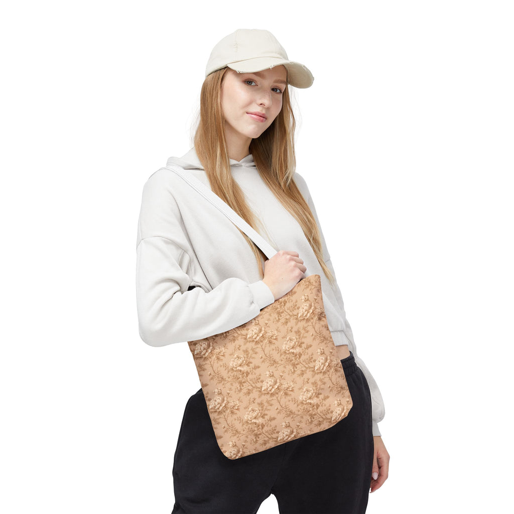 Vintage Sepia Toile Tote Bag – Elegant Rose Patterned Carryall
