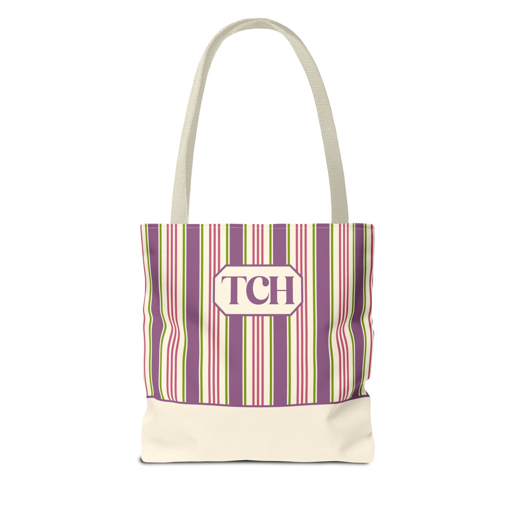 Colorful Striped Tote Bag – Personalizable Purple Pink and Green Tote