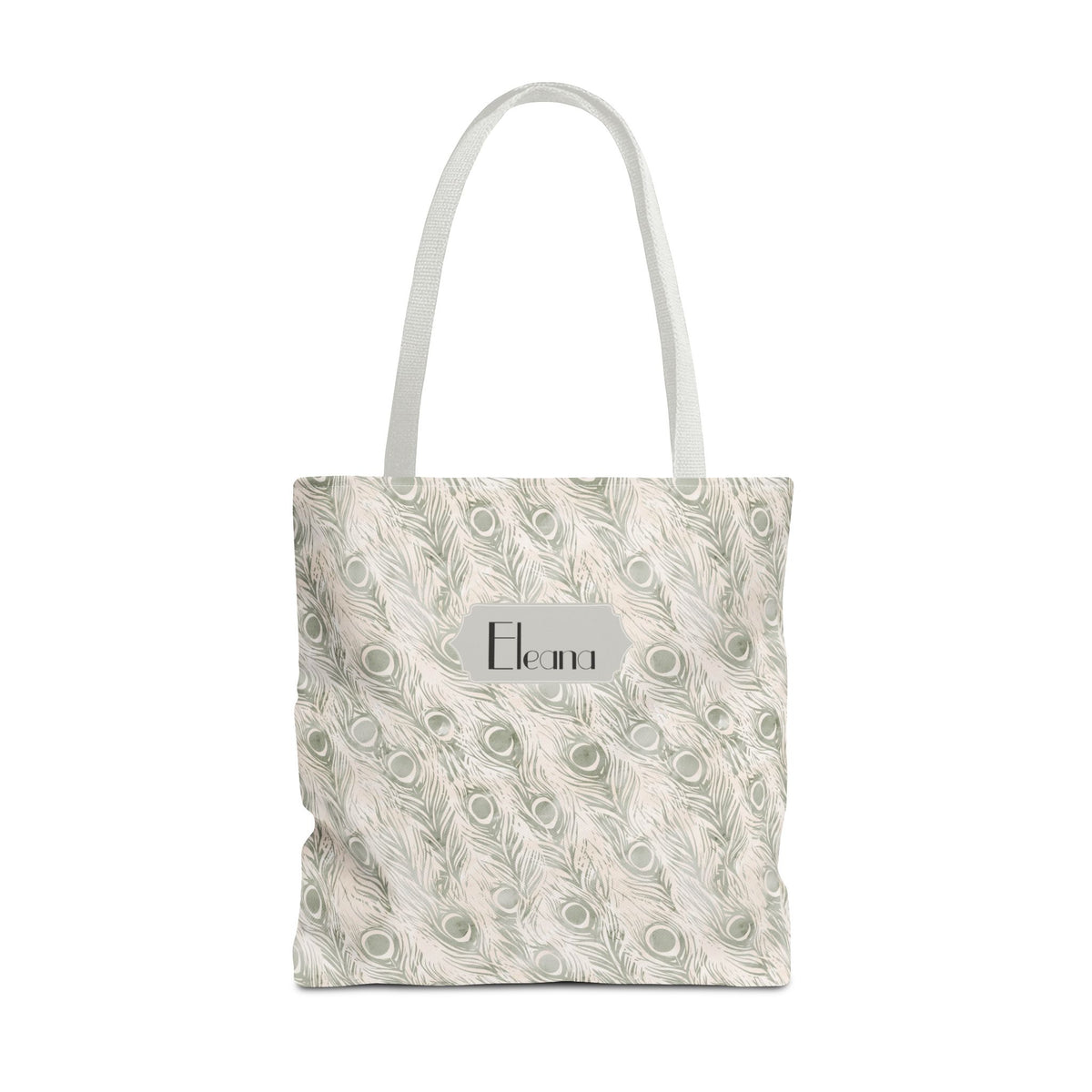 Personalizable Tote - Elegant Grey Peacock Feather Pattern Bag