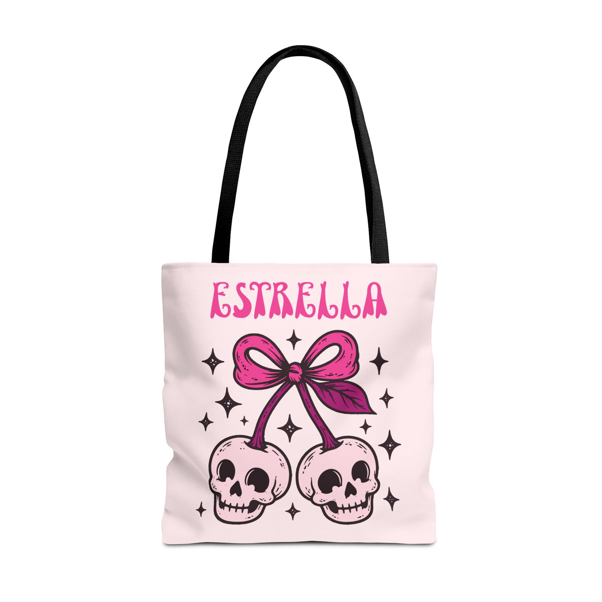Personalized 'Creepy and Adorable' Pink Skull Cherries Tote Bag - Custom Trick-or-Treat Keepsake