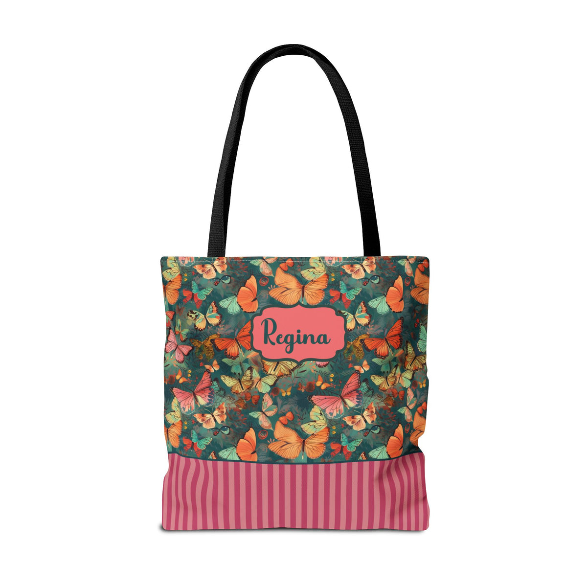 Personalizable Girly Handwriting Bag - Dreamy Butterfly Striped Tote