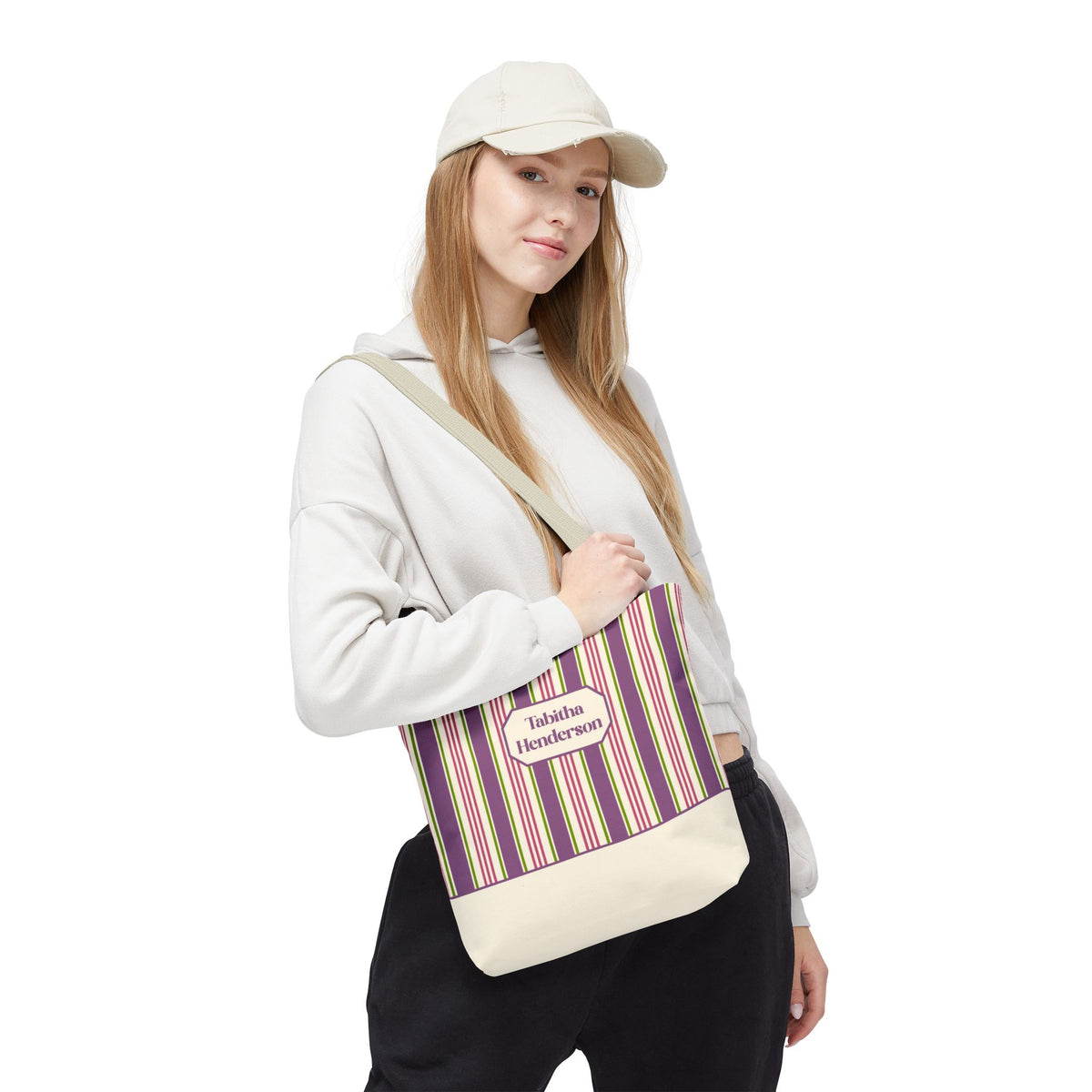 Colorful Striped Tote Bag – Personalizable Purple Pink and Green Tote