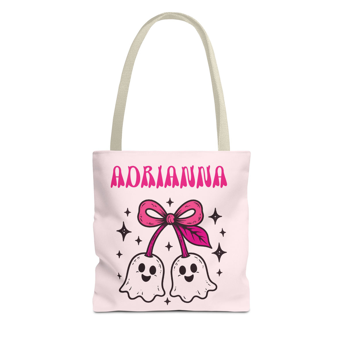 Pink Cute Ghost Cherries Tote Bag - "Spooky and a Cutie" Personalized Halloween Tote