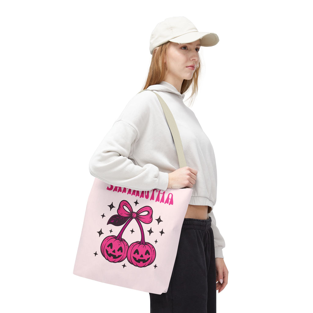 Personalized Halloween Tote - Pink Pumpkin Cherries "So Cute It's Spooky" Trick or Treat Bag